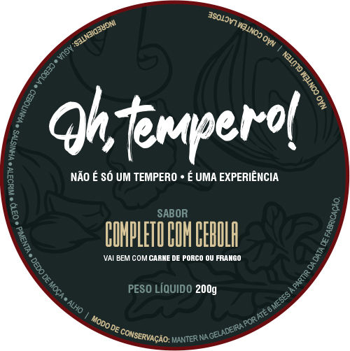 Rótulo posicionado na tampa do pote com informações técnicas como ingredientes, modo de conservação e outras.